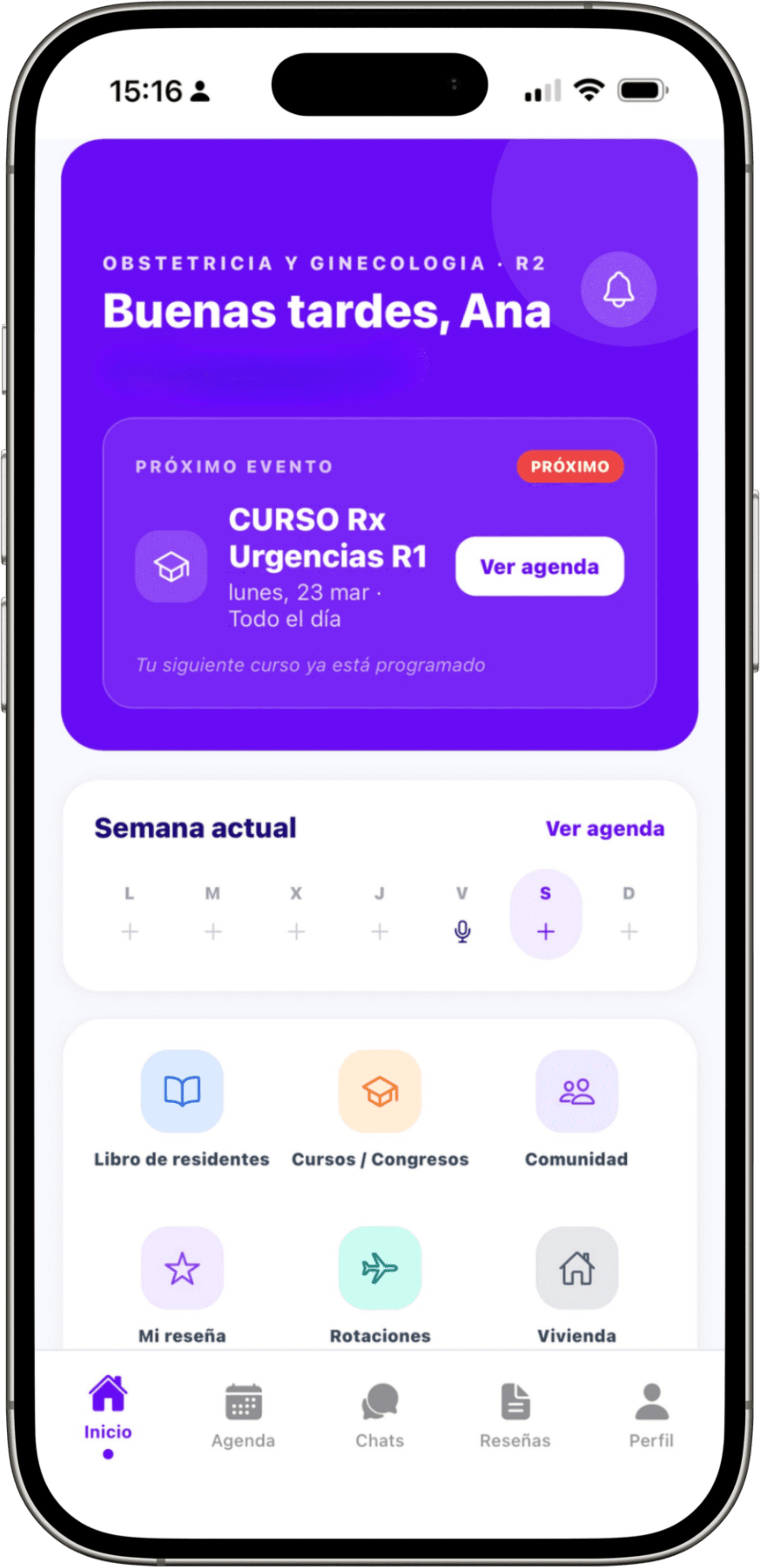 Panel principal de la app LosResis